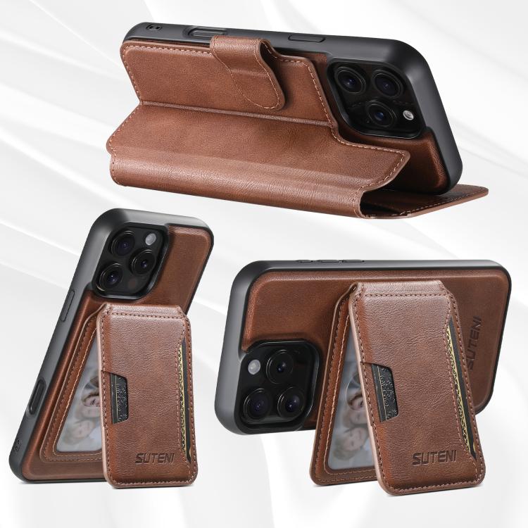For iPhone 14 Suteni Q05S3 3-in-1 Detachable Vertical Flip Wallet MagSafe Leather Phone Case