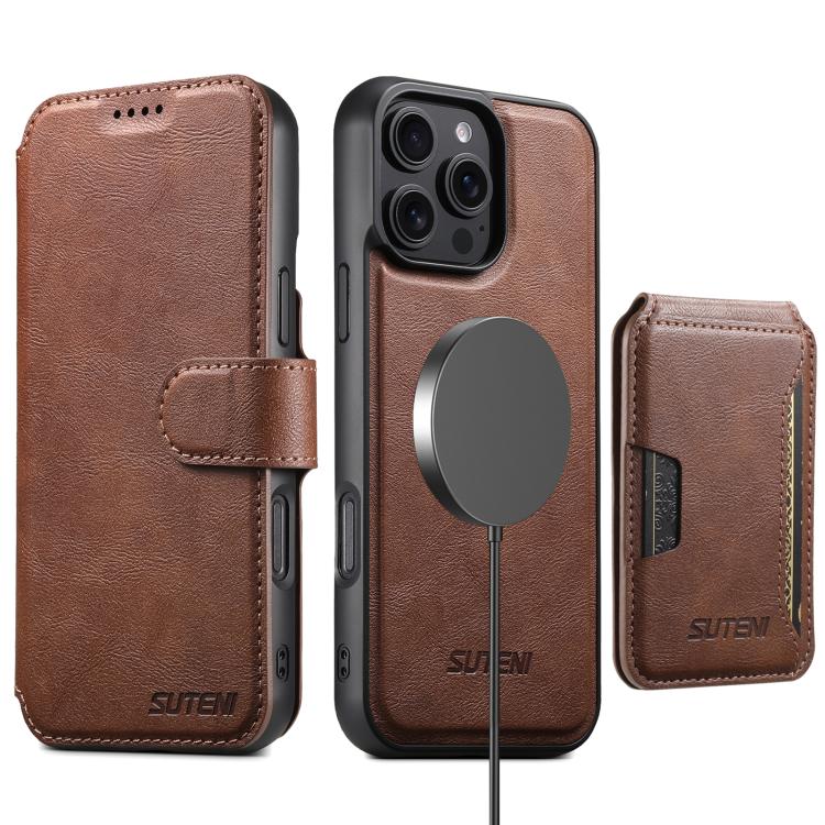 For iPhone 12 Pro Max Suteni Q05S3 3-in-1 Detachable Vertical Flip Wallet MagSafe Leather Phone Case
