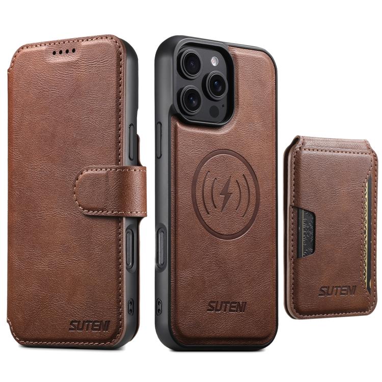 For iPhone 17 Pro Suteni Q05S3 3-in-1 Detachable Vertical Flip Wallet MagSafe Leather Phone Case