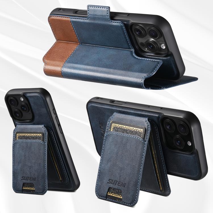 For iPhone 17 Pro Max Suteni Q06S2 3-in-1 Detachable Vertical Flip Wallet MagSafe Splicing Leather Phone Case