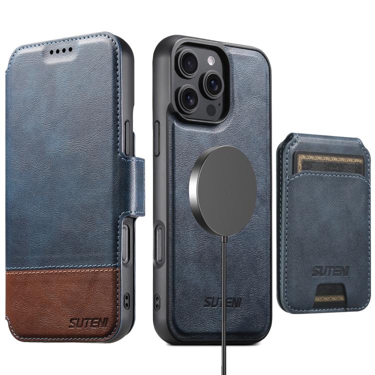 For iPhone 17 Suteni Q06S2 3-in-1 Detachable Vertical Flip Wallet MagSafe Splicing Leather Phone Case