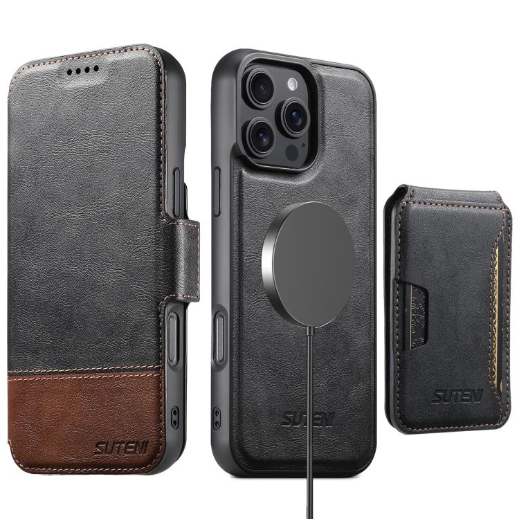 For iPhone 17 Pro Max Suteni Q06S3 3-in-1 Splicing Detachable Vertical Flip Wallet MagSafe Leather Phone Case