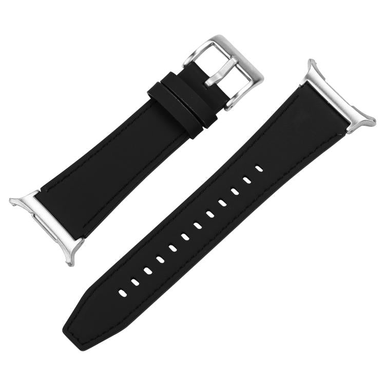 For Samsung Galaxy Watch Ultra 47mm / Ultra 2025 Silver Buckle Nappa Genuine Leather Watch Band - Black