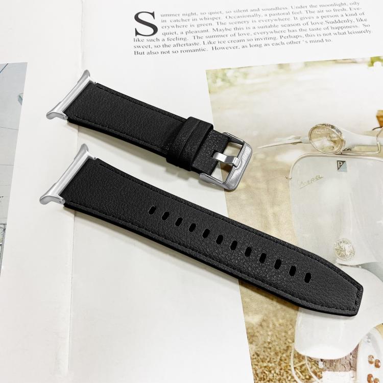 For Samsung Galaxy Watch Ultra 47mm / Ultra 2025 Dual Sides Lychee Genuine Leather Watch Band - Black