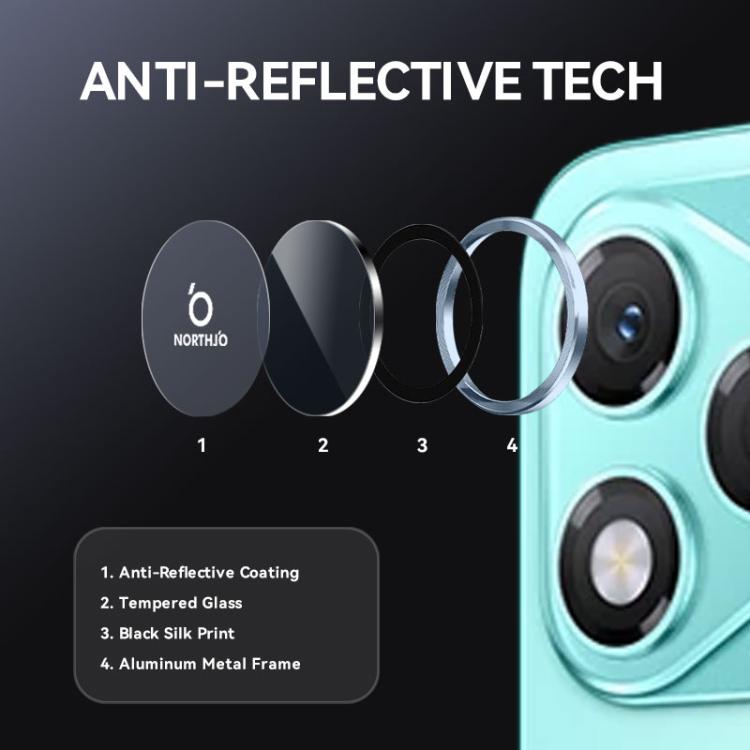 For Honor 400 Lite Global NORTHJO Camera Lens Protector CD Metal Ring Tempered Glass Film