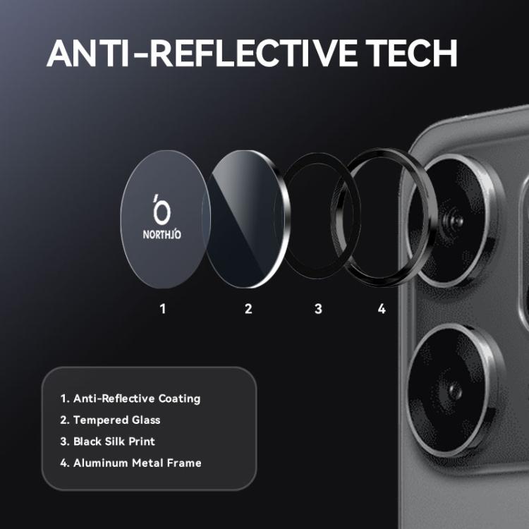 For OPPO Reno14 Global NORTHJO Camera Lens Protector CD Metal Ring Tempered Glass Film