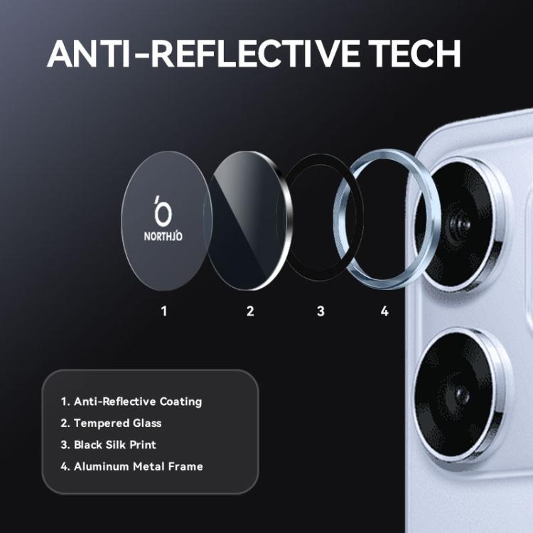 For OPPO Reno14 Global NORTHJO Camera Lens Protector CD Metal Ring Tempered Glass Film