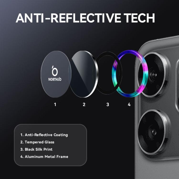 For OPPO Reno14 Global NORTHJO Camera Lens Protector CD Metal Ring Tempered Glass Film