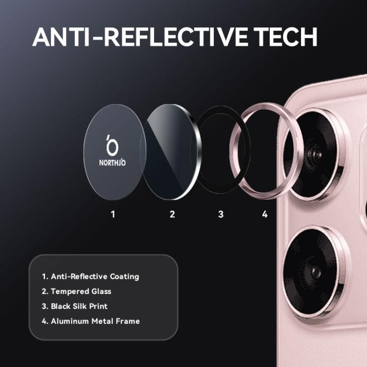 For OPPO Reno14 Pro Global NORTHJO Camera Lens Protector CD Metal Ring Tempered Glass Film