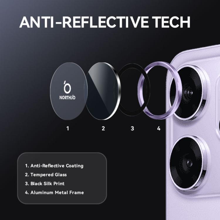 For OPPO Reno14 Pro Global NORTHJO Camera Lens Protector CD Metal Ring Tempered Glass Film