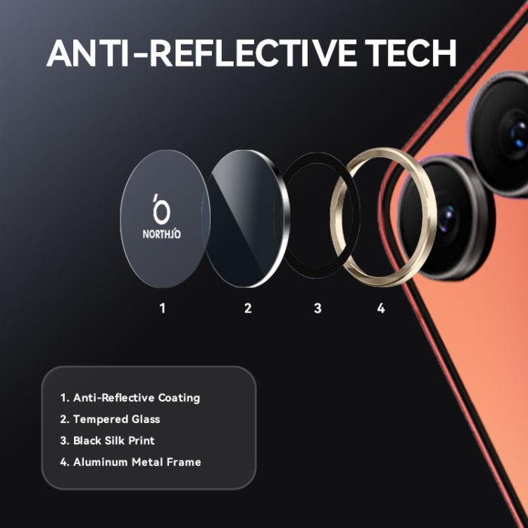 For Samsung Galaxy Z Flip7 5G NORTHJO Camera Lens Protector CD Metal Ring Tempered Glass Film