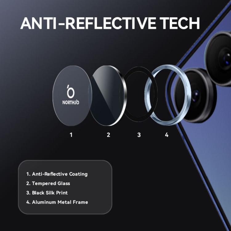 For Samsung Galaxy Z Flip7 5G NORTHJO Camera Lens Protector CD Metal Ring Tempered Glass Film