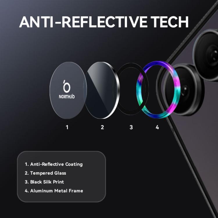 For Samsung Galaxy Z Flip7 5G NORTHJO Camera Lens Protector CD Metal Ring Tempered Glass Film