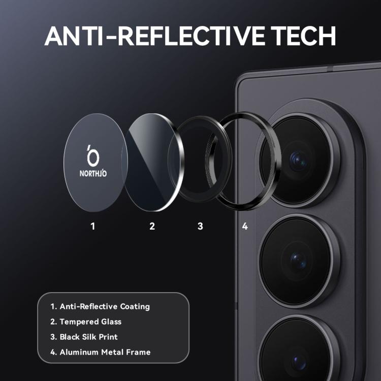 For Samsung Galaxy Z Fold7 5G NORTHJO Camera Lens Protector CD Metal Ring Tempered Glass Film