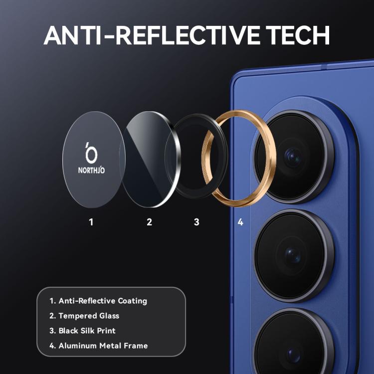 For Samsung Galaxy Z Fold7 5G NORTHJO Camera Lens Protector CD Metal Ring Tempered Glass Film
