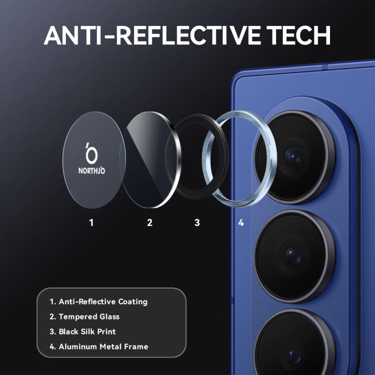 For Samsung Galaxy Z Fold7 5G NORTHJO Camera Lens Protector CD Metal Ring Tempered Glass Film