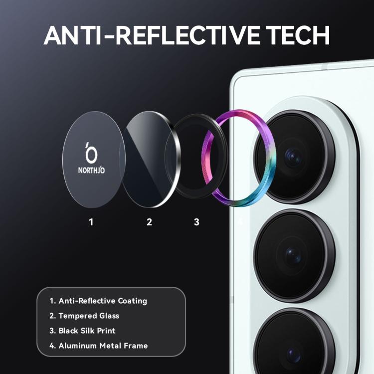 For Samsung Galaxy Z Fold7 5G NORTHJO Camera Lens Protector CD Metal Ring Tempered Glass Film