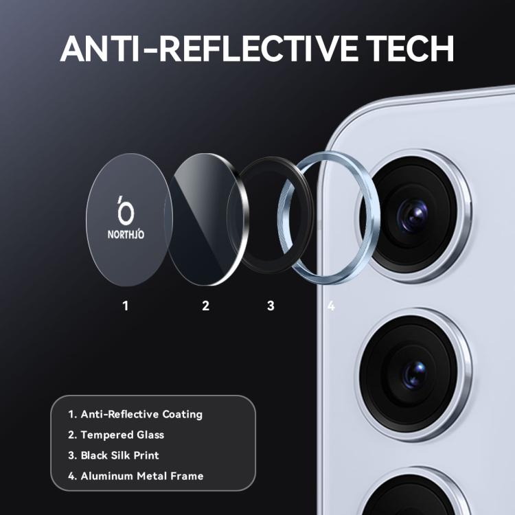 For Samsung Galaxy S25 FE 5G NORTHJO Camera Lens Protector CD Metal Ring Tempered Glass Film