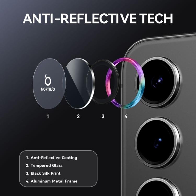 For Samsung Galaxy S25 FE 5G NORTHJO Camera Lens Protector CD Metal Ring Tempered Glass Film