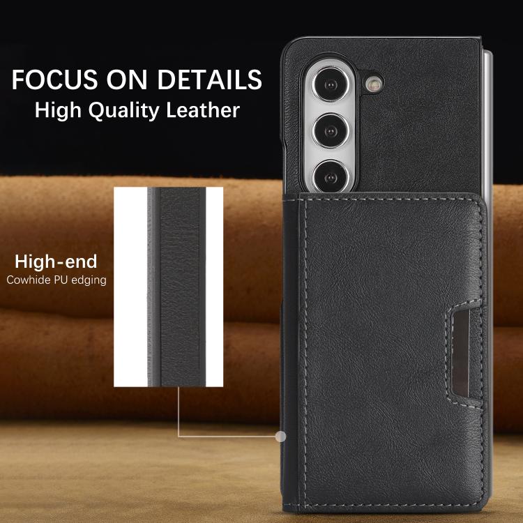 For Samsung Galaxy Z Fold7 Kalebol Strong Magnetic MagSafe 2-Fold Ring Magnetic Card Case Leather Side Sticker Phone Case