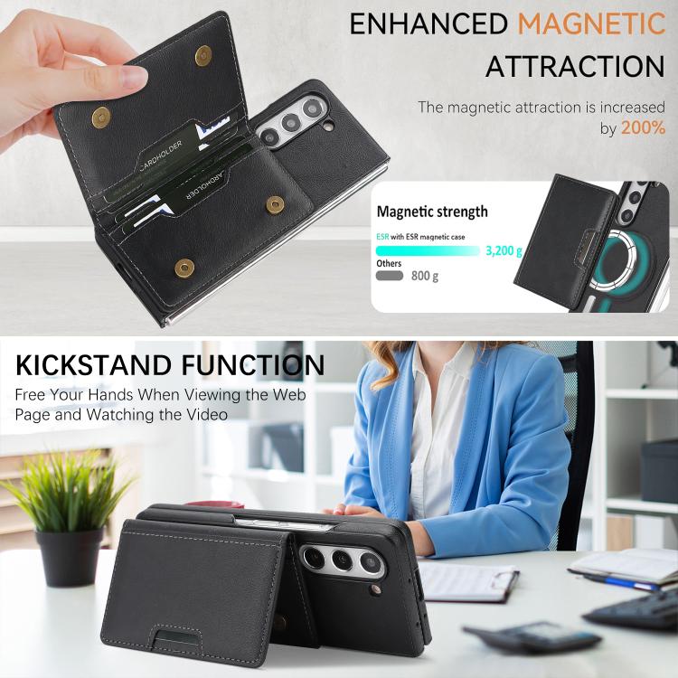 For Samsung Galaxy Z Fold7 Kalebol Strong Magnetic MagSafe 2-Fold Ring Magnetic Card Case Leather Side Sticker Phone Case