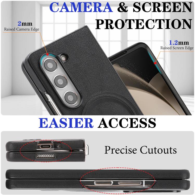 For Samsung Galaxy Z Fold7 Kalebol Strong Magnetic MagSafe 2-Fold Ring Magnetic Card Case Leather Side Sticker Phone Case