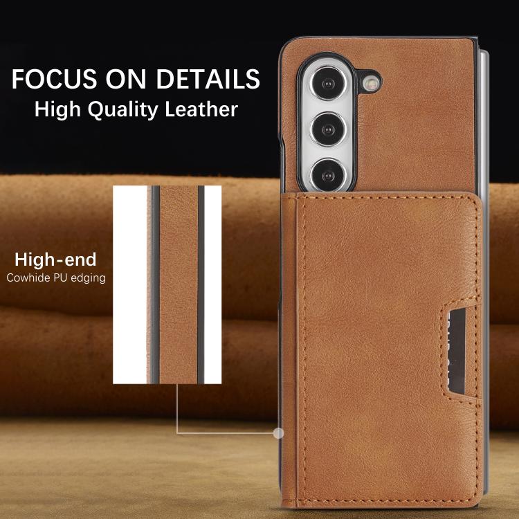 For Samsung Galaxy Z Fold7 Kalebol Strong Magnetic MagSafe 2-Fold Ring Magnetic Card Case Leather Side Sticker Phone Case