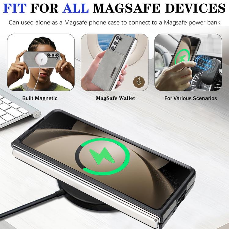 For Samsung Galaxy Z Fold7 Kalebol Strong Magnetic MagSafe 2-Fold Ring Magnetic Card Case Leather Side Sticker Phone Case