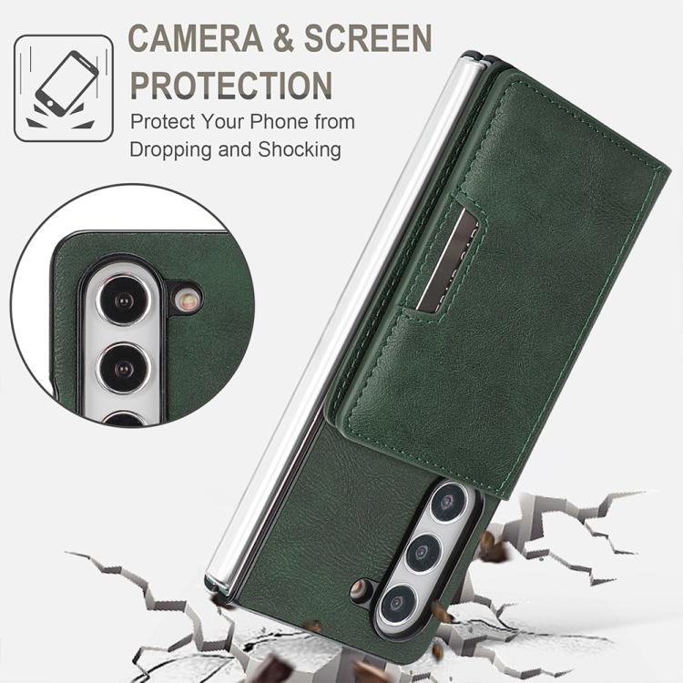 For Samsung Galaxy Z Fold7 Kalebol Strong Magnetic MagSafe 2-Fold Ring Magnetic Card Case Leather Side Sticker Phone Case