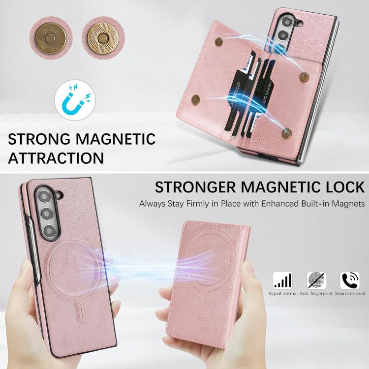 For Samsung Galaxy Z Fold7 Kalebol Strong Magnetic MagSafe 2-Fold Ring Magnetic Card Case Leather Side Sticker Phone Case