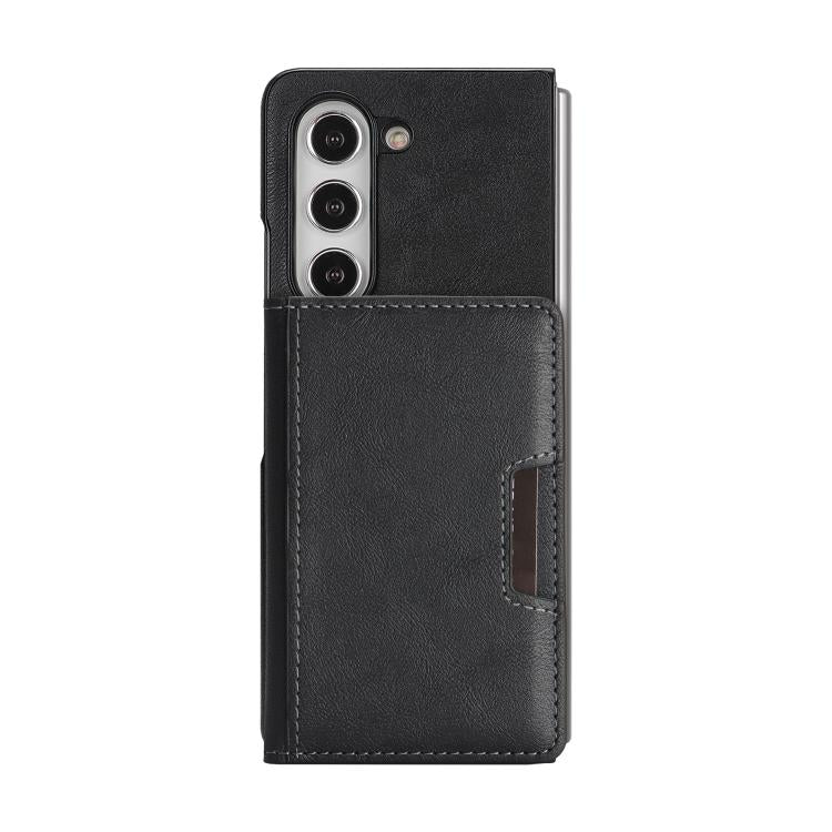 For Samsung Galaxy Z Fold5 Kalebol Strong Magnetic MagSafe 2-Fold Ring Magnetic Card Case Leather Side Sticker Phone Case