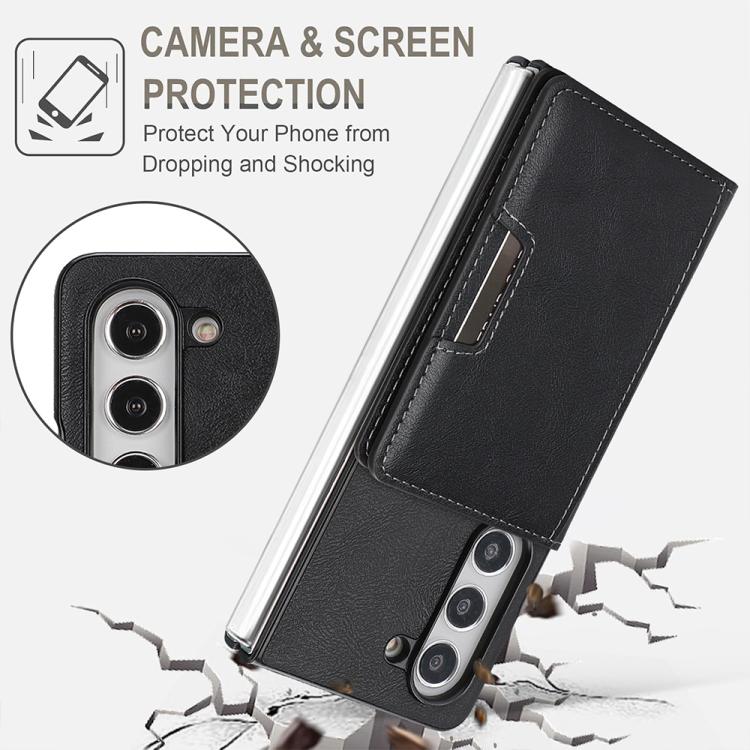 For Samsung Galaxy Z Fold5 Kalebol Strong Magnetic MagSafe 2-Fold Ring Magnetic Card Case Leather Side Sticker Phone Case