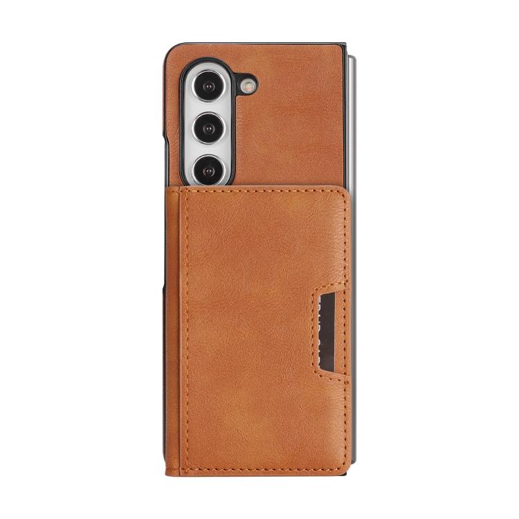 For Samsung Galaxy Z Fold5 Kalebol Strong Magnetic MagSafe 2-Fold Ring Magnetic Card Case Leather Side Sticker Phone Case