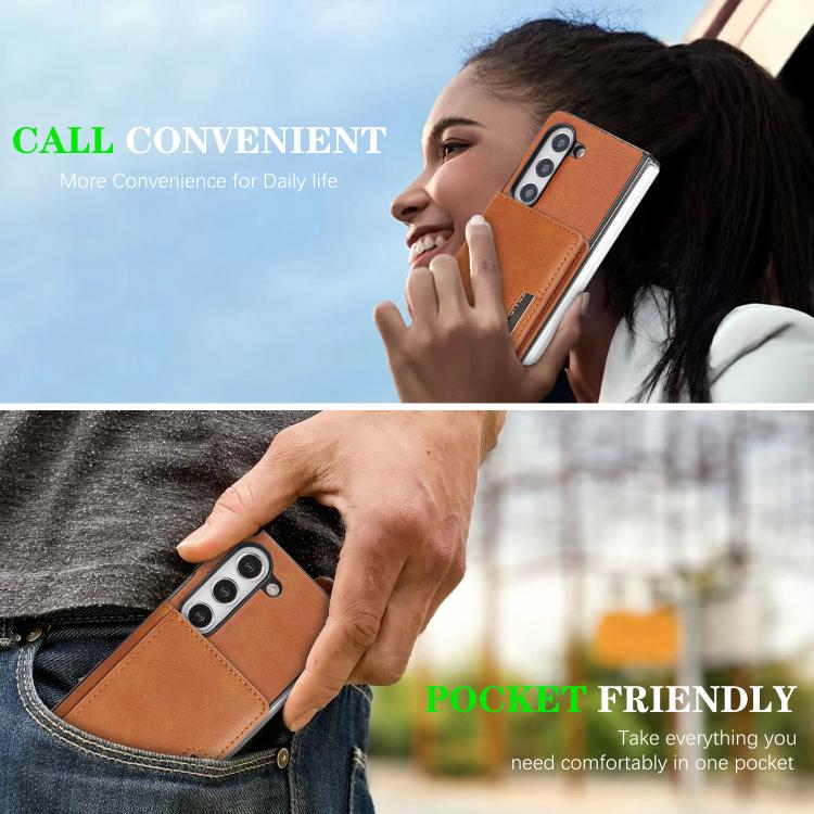 For Samsung Galaxy Z Fold5 Kalebol Strong Magnetic MagSafe 2-Fold Ring Magnetic Card Case Leather Side Sticker Phone Case