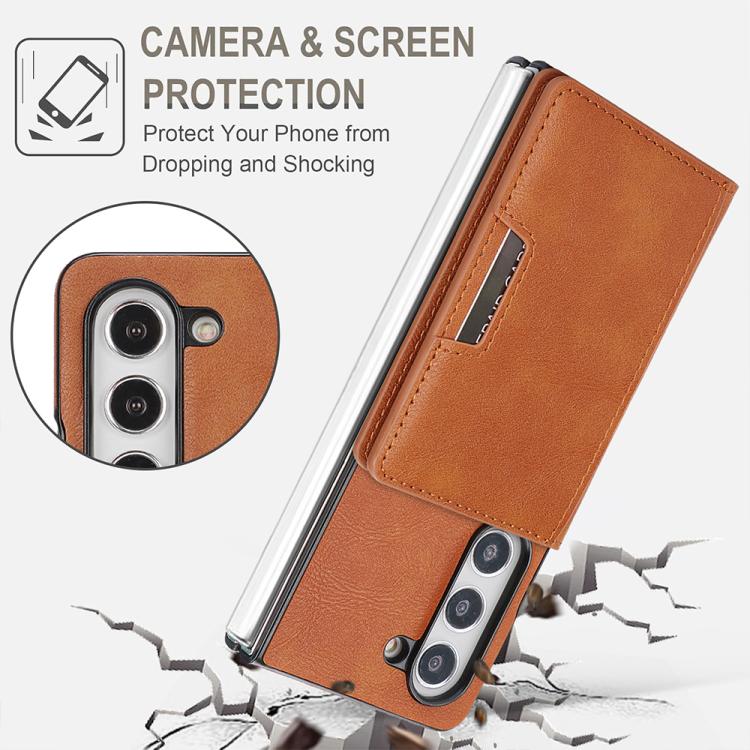For Samsung Galaxy Z Fold5 Kalebol Strong Magnetic MagSafe 2-Fold Ring Magnetic Card Case Leather Side Sticker Phone Case