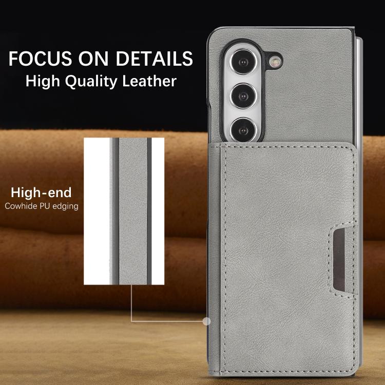 For Samsung Galaxy Z Fold5 Kalebol Strong Magnetic MagSafe 2-Fold Ring Magnetic Card Case Leather Side Sticker Phone Case
