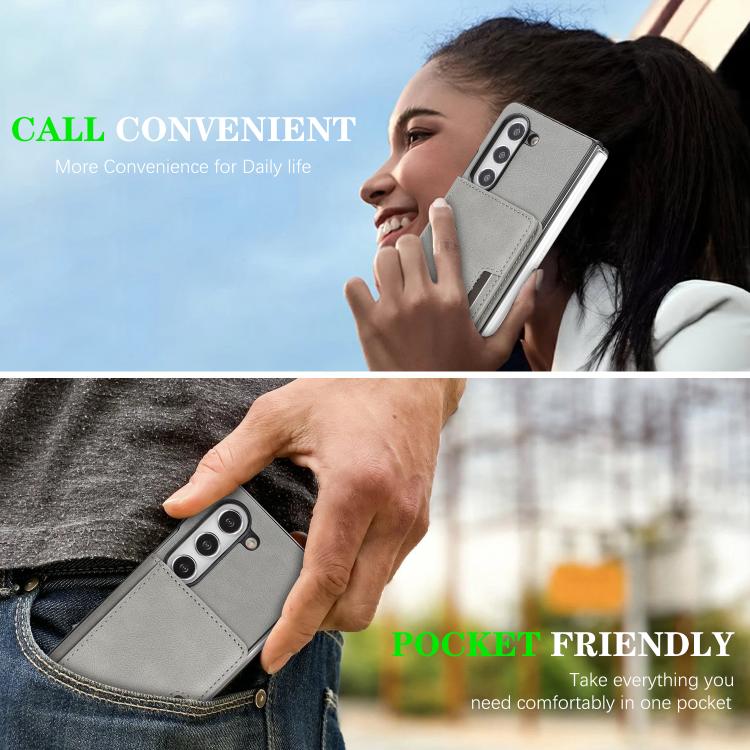For Samsung Galaxy Z Fold5 Kalebol Strong Magnetic MagSafe 2-Fold Ring Magnetic Card Case Leather Side Sticker Phone Case