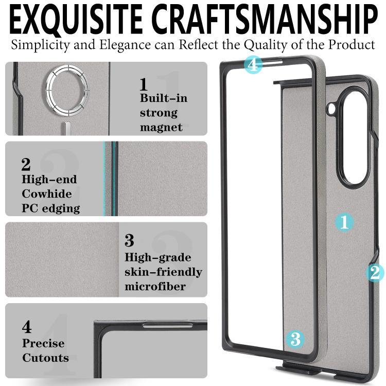 For Samsung Galaxy Z Fold5 Kalebol Strong Magnetic MagSafe 2-Fold Ring Magnetic Card Case Leather Side Sticker Phone Case