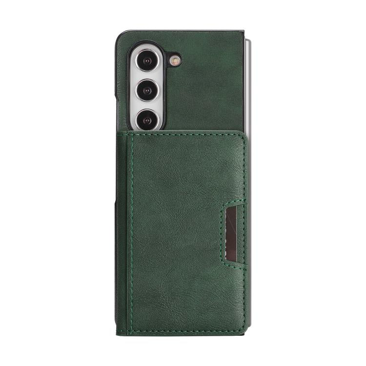 For Samsung Galaxy Z Fold5 Kalebol Strong Magnetic MagSafe 2-Fold Ring Magnetic Card Case Leather Side Sticker Phone Case