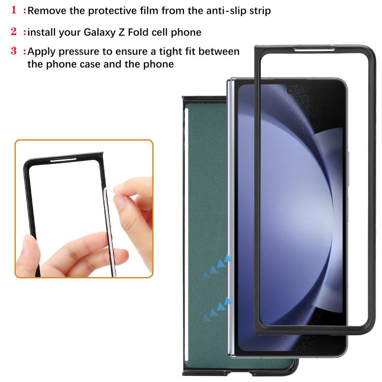 For Samsung Galaxy Z Fold5 Kalebol Strong Magnetic MagSafe 2-Fold Ring Magnetic Card Case Leather Side Sticker Phone Case