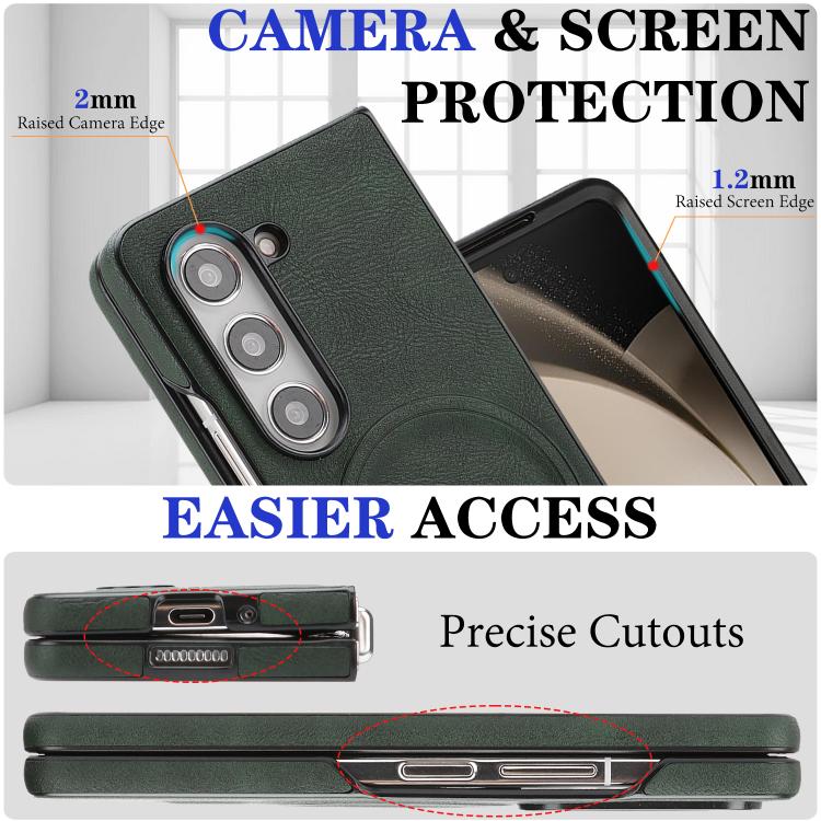 For Samsung Galaxy Z Fold5 Kalebol Strong Magnetic MagSafe 2-Fold Ring Magnetic Card Case Leather Side Sticker Phone Case