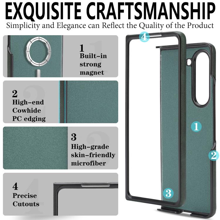 For Samsung Galaxy Z Fold5 Kalebol Strong Magnetic MagSafe 2-Fold Ring Magnetic Card Case Leather Side Sticker Phone Case
