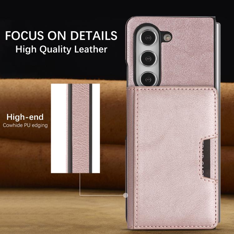 For Samsung Galaxy Z Fold5 Kalebol Strong Magnetic MagSafe 2-Fold Ring Magnetic Card Case Leather Side Sticker Phone Case