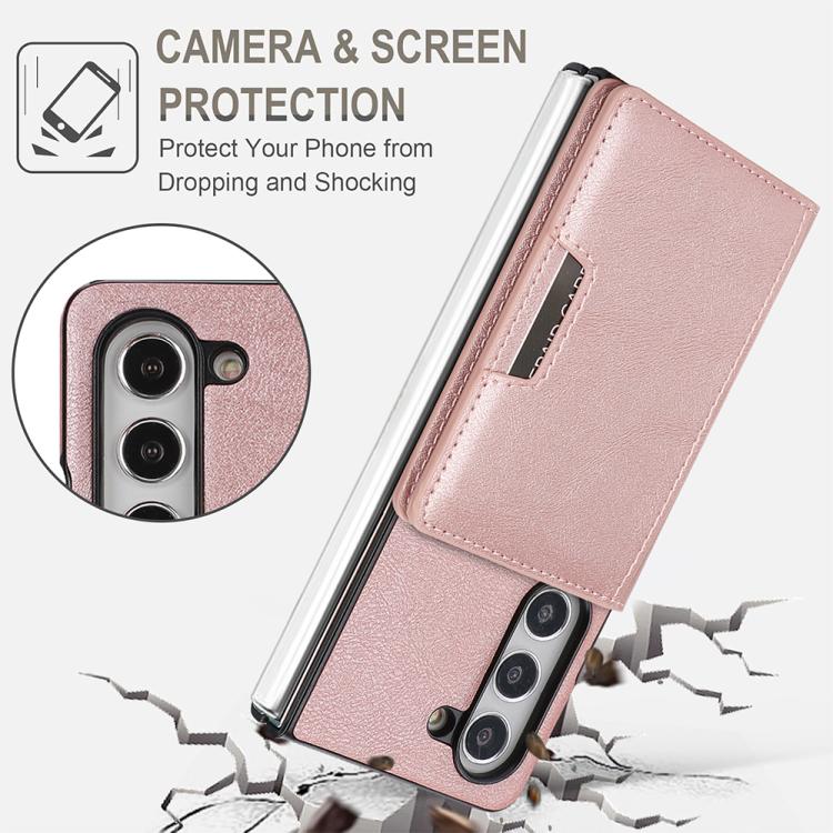 For Samsung Galaxy Z Fold5 Kalebol Strong Magnetic MagSafe 2-Fold Ring Magnetic Card Case Leather Side Sticker Phone Case