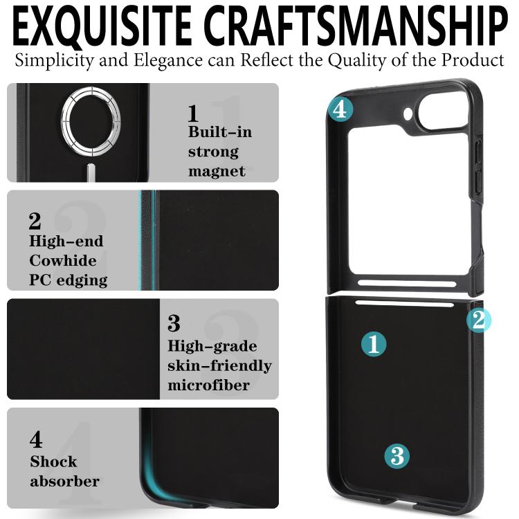 For Samsung Galaxy Z Flip7 FE / Flip6 Kalebol Strong Magnetic MagSafe 2-Fold Ring Magnetic Card Case Leather Side Sticker Phone Case