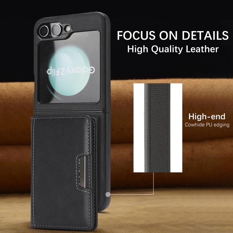 For Samsung Galaxy Z Flip7 FE / Flip6 Kalebol Strong Magnetic MagSafe 2-Fold Ring Magnetic Card Case Leather Side Sticker Phone Case
