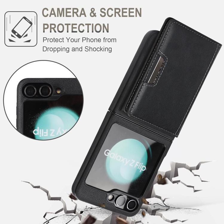 For Samsung Galaxy Z Flip7 FE / Flip6 Kalebol Strong Magnetic MagSafe 2-Fold Ring Magnetic Card Case Leather Side Sticker Phone Case