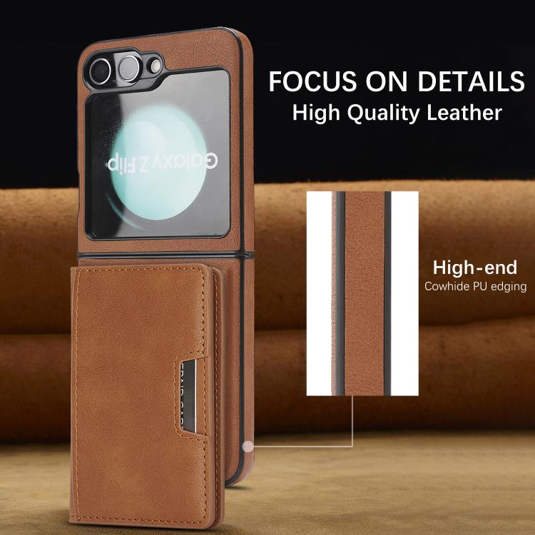 For Samsung Galaxy Z Flip7 FE / Flip6 Kalebol Strong Magnetic MagSafe 2-Fold Ring Magnetic Card Case Leather Side Sticker Phone Case