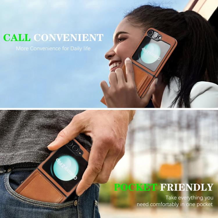 For Samsung Galaxy Z Flip7 FE / Flip6 Kalebol Strong Magnetic MagSafe 2-Fold Ring Magnetic Card Case Leather Side Sticker Phone Case
