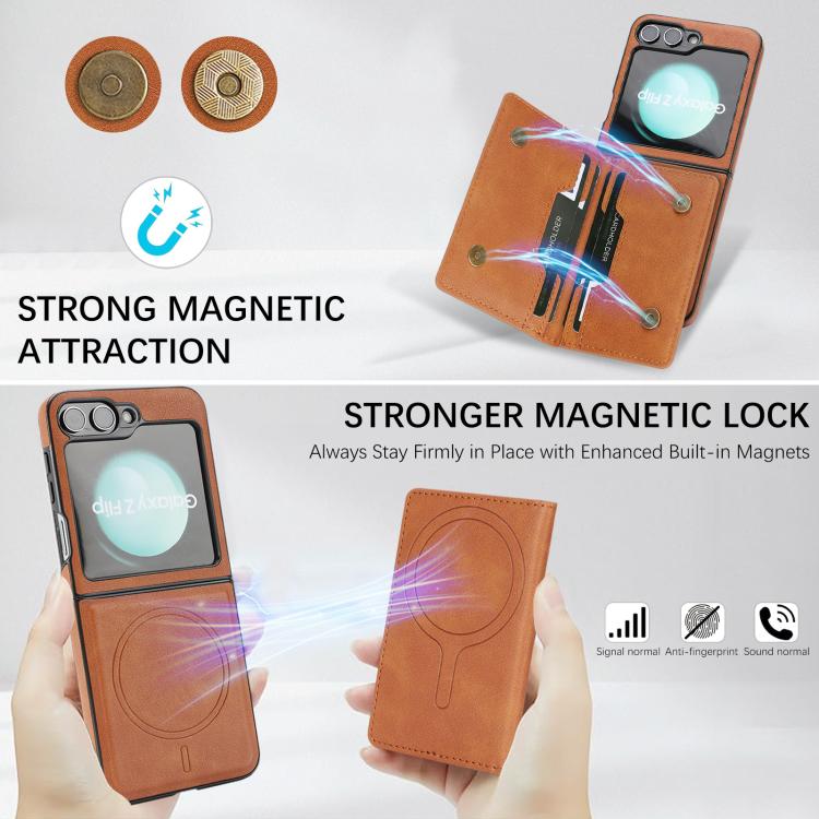 For Samsung Galaxy Z Flip7 FE / Flip6 Kalebol Strong Magnetic MagSafe 2-Fold Ring Magnetic Card Case Leather Side Sticker Phone Case